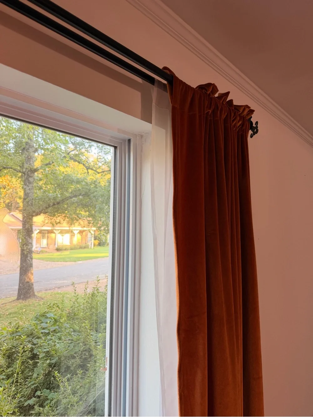 Luxurious Orange Velvet Curtain Panel Pair, set of 2 (4 panels total)